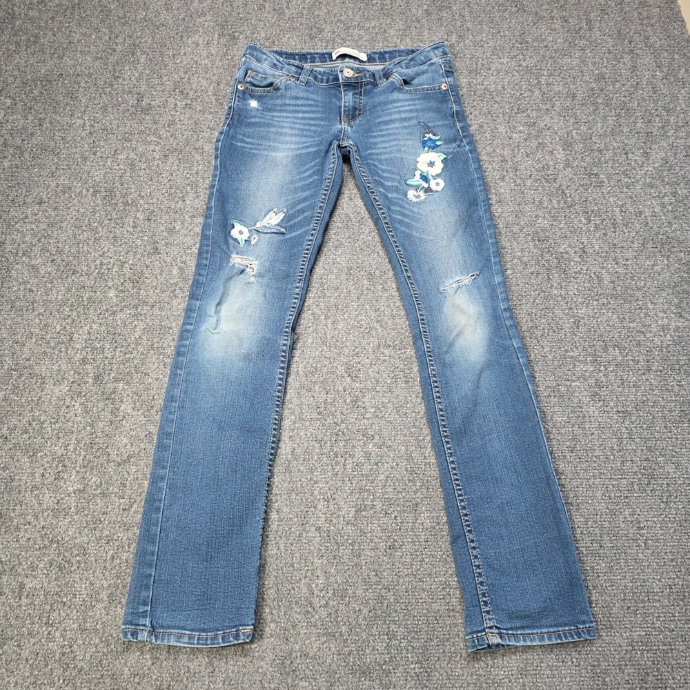 Levi's 711 Skinny‎ Jeans Girls Size 12 Reg Blue Distressed Floral Hummingbird - Picture 2 of 12